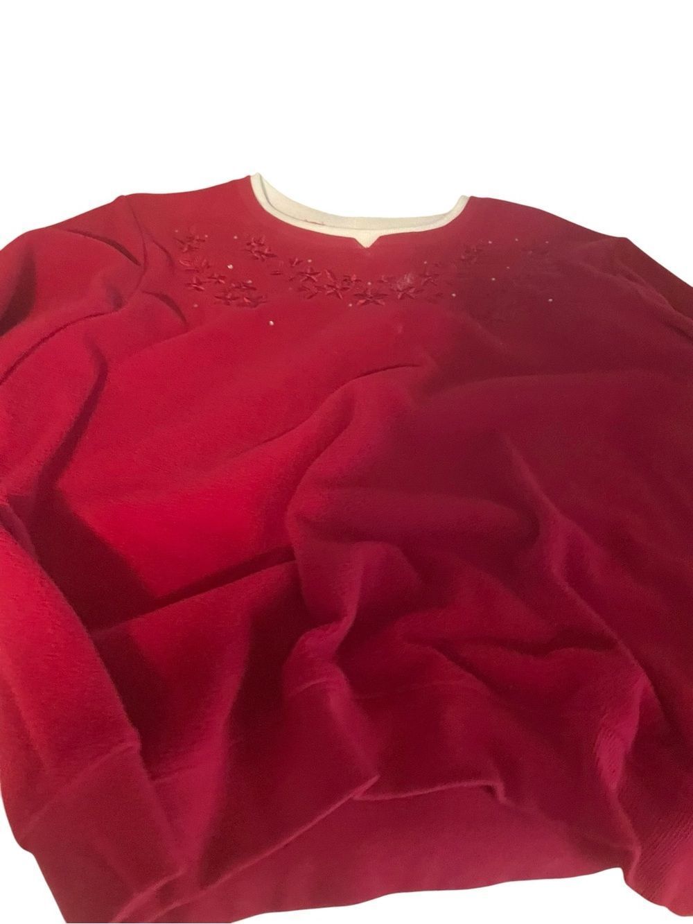 Alfred Dunner Red Crewneck Sweatshirt with Neckline Embroidery